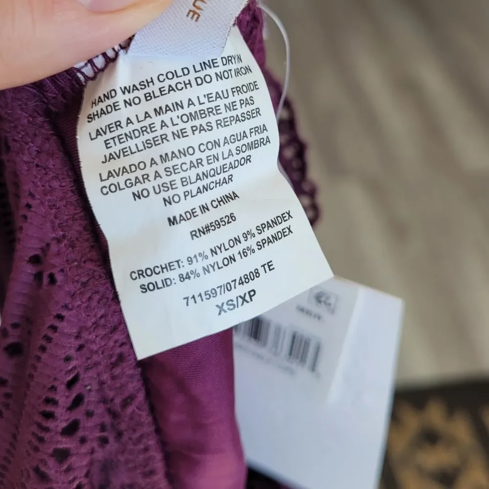 NEW BECCA Swim One Piece Swimsuit Purple Play Crochet Festival Beach Resort XS